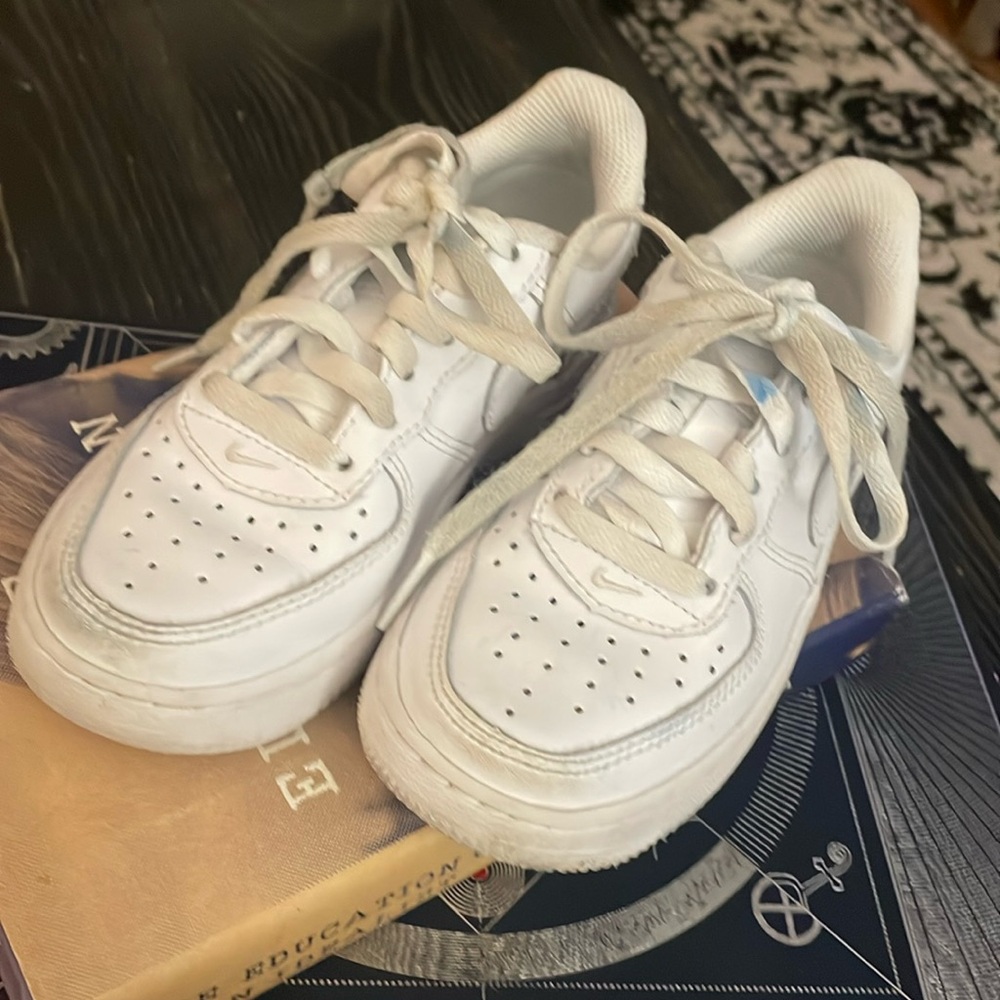 White leather 11.5 Nike Air Force Ones. Acceptable condition but def broken in.